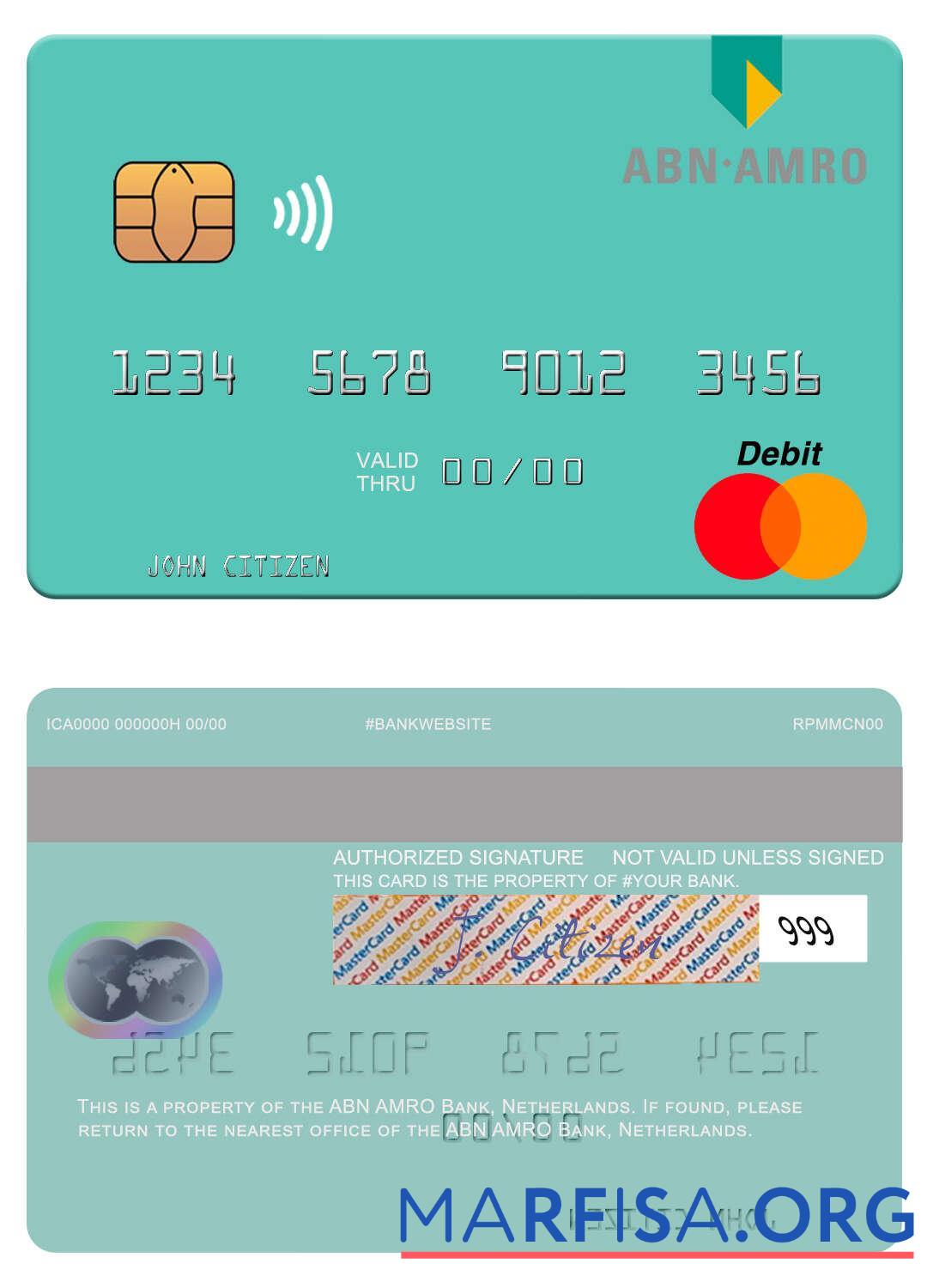 Realistic Netherlands ABN AMRO Bank mastercard example